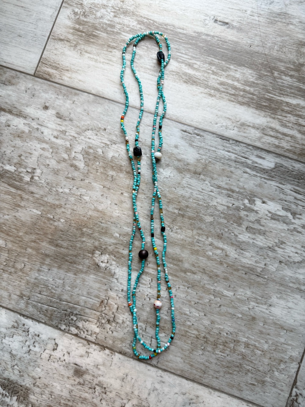 Turquoise Seed-Bead Multi-Strand Long Necklace - Unbranded